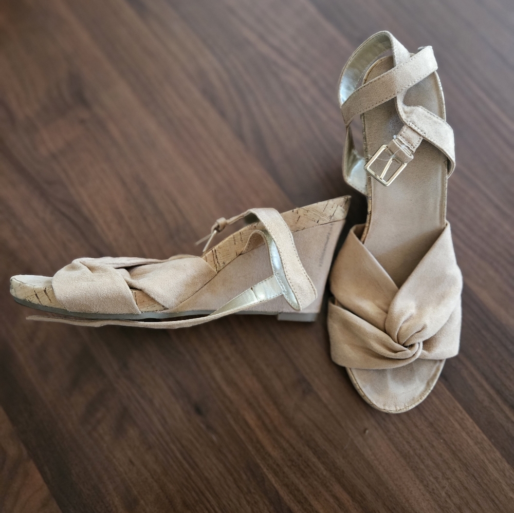 Aerosoles Beige Faux Suede Wedge Sandles